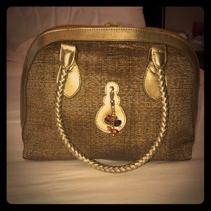 Vintage Gold/Brown Elbow Purse w/ Purple Gem Charm